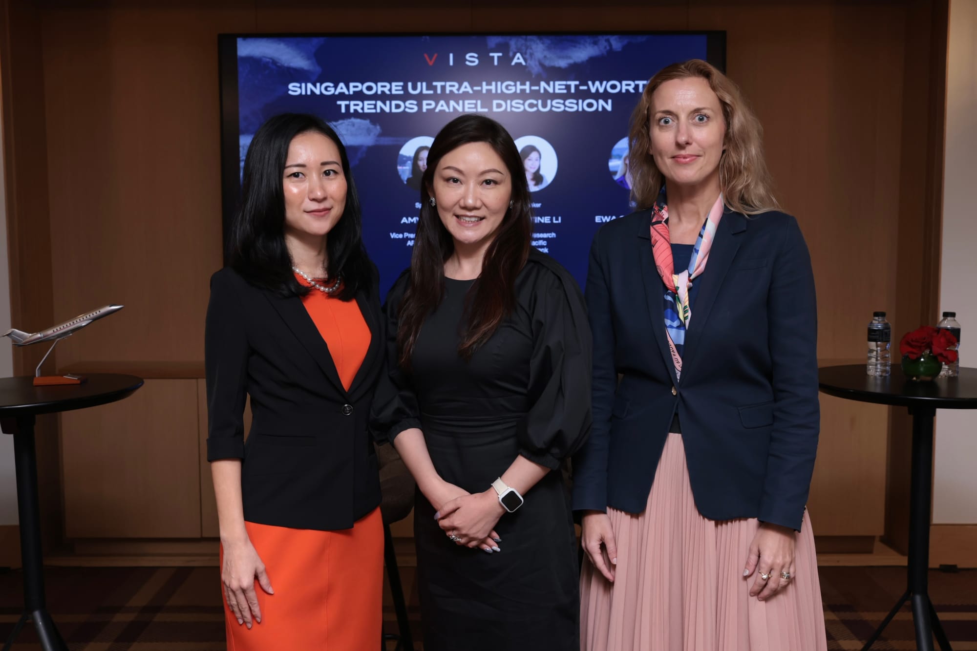 Amy Yang, Christine Li, and Ewa Stachurska at the Singapore Ultra-high-net-worth trends panel discussion. Vista
